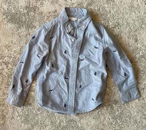 Janie and Jack Boys Husky and Pine Tree Embroidered Button Down Shirt Size 4